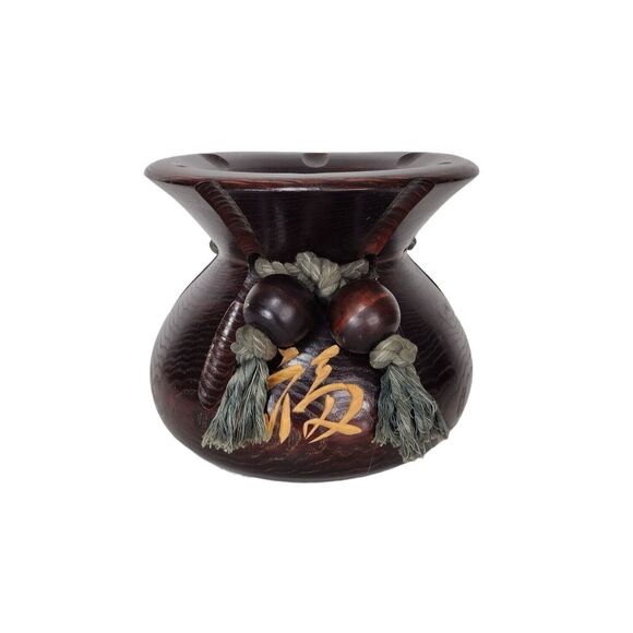 Vintage Blessing Bag Vase Solid Wood Alter Incense Offering Bowl Pot Cauldron - Picture 2 of 8